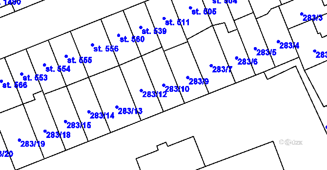 Parcela st. 283/10 v KÚ Nový Jičín-Dolní Předměstí, Katastrální mapa
