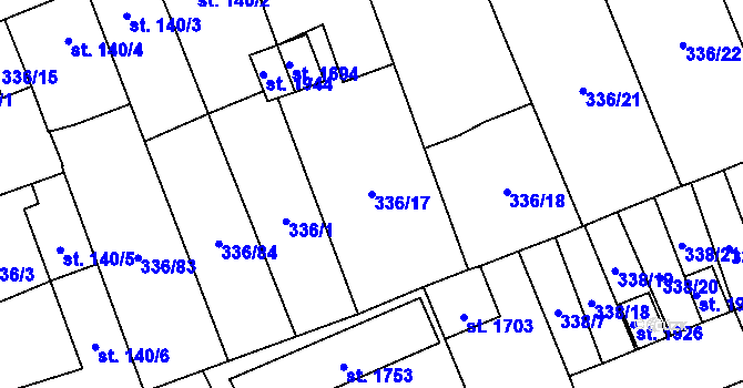 Parcela st. 336/17 v KÚ Nový Jičín-Dolní Předměstí, Katastrální mapa