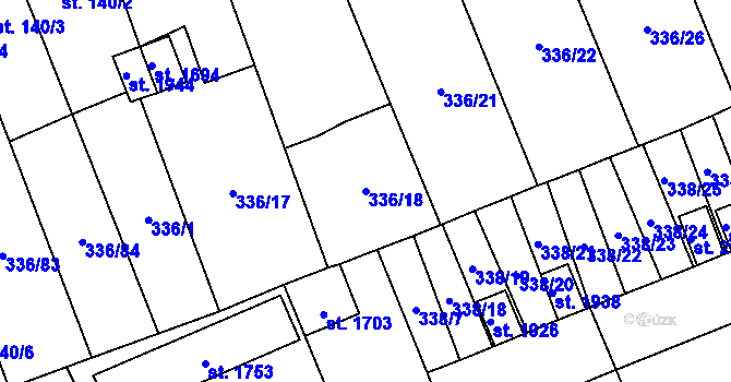Parcela st. 336/18 v KÚ Nový Jičín-Dolní Předměstí, Katastrální mapa