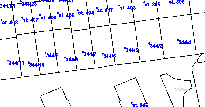 Parcela st. 344/6 v KÚ Nový Jičín-Dolní Předměstí, Katastrální mapa