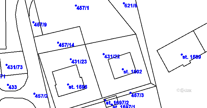 Parcela st. 431/22 v KÚ Nový Jičín-Dolní Předměstí, Katastrální mapa