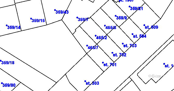 Parcela st. 465/7 v KÚ Nový Jičín-Dolní Předměstí, Katastrální mapa