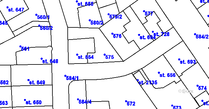 Parcela st. 575 v KÚ Nový Jičín-Dolní Předměstí, Katastrální mapa
