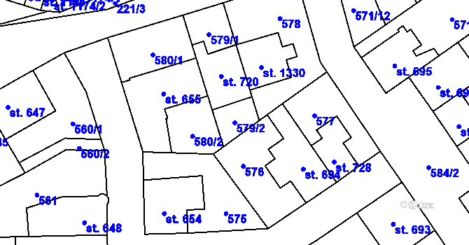 Parcela st. 579/2 v KÚ Nový Jičín-Dolní Předměstí, Katastrální mapa