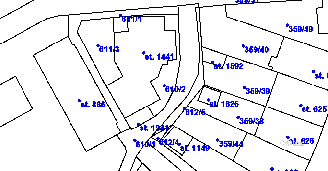 Parcela st. 610/2 v KÚ Nový Jičín-Dolní Předměstí, Katastrální mapa