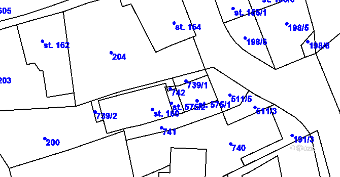 Parcela st. 742 v KÚ Nový Jičín-Dolní Předměstí, Katastrální mapa