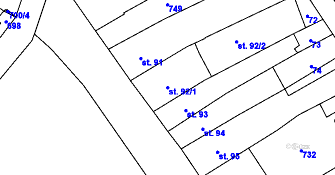 Parcela st. 92/1 v KÚ Nový Jičín-Dolní Předměstí, Katastrální mapa