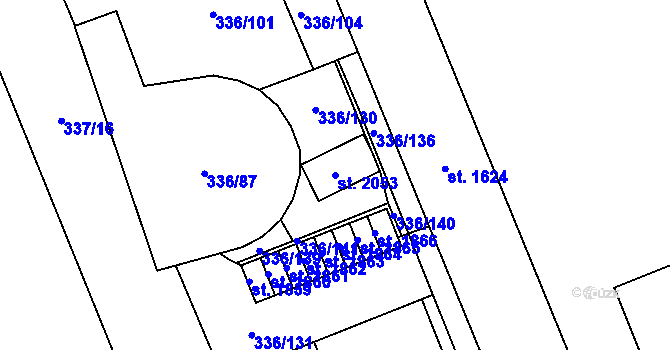 Parcela st. 2053 v KÚ Nový Jičín-Dolní Předměstí, Katastrální mapa