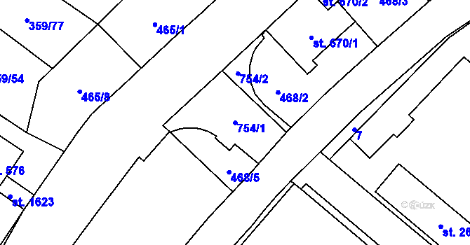 Parcela st. 754/1 v KÚ Nový Jičín-Dolní Předměstí, Katastrální mapa