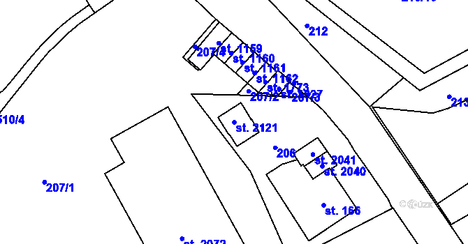 Parcela st. 2121 v KÚ Nový Jičín-Dolní Předměstí, Katastrální mapa