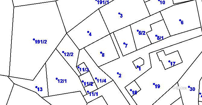 Parcela st. 8 v KÚ Žilina u Nového Jičína, Katastrální mapa