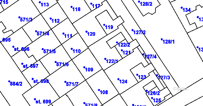Parcela st. 122 v KÚ Žilina u Nového Jičína, Katastrální mapa