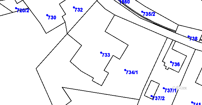 Parcela st. 733 v KÚ Žilina u Nového Jičína, Katastrální mapa
