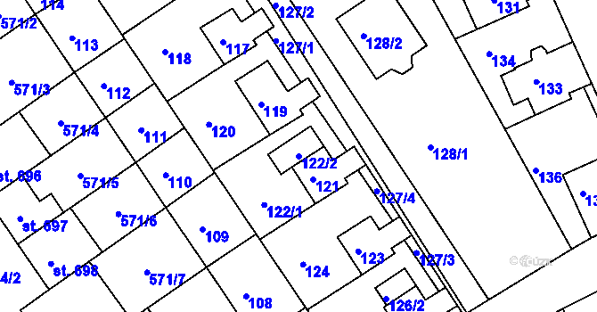Parcela st. 122/2 v KÚ Žilina u Nového Jičína, Katastrální mapa