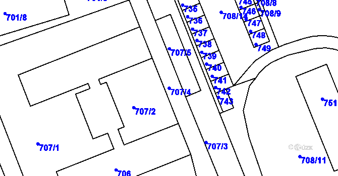 Parcela st. 707/4 v KÚ Šenov u Nového Jičína, Katastrální mapa