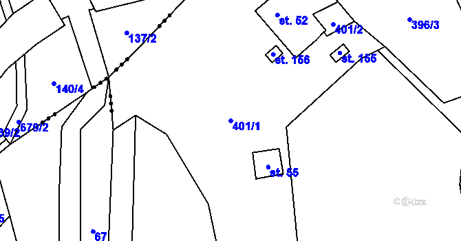 Parcela st. 401/1 v KÚ Nový Jimramov, Katastrální mapa
