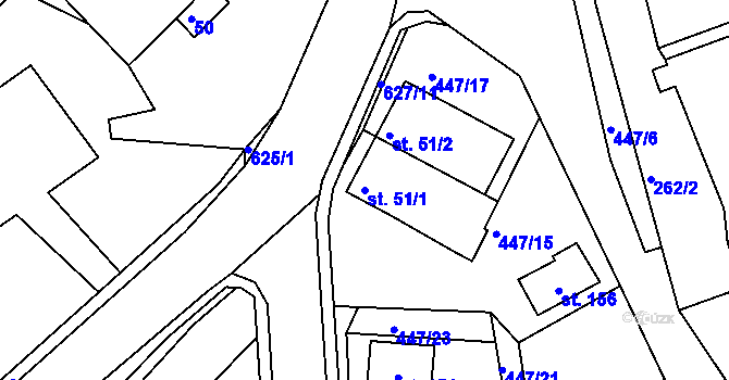 Parcela st. 51/1 v KÚ Svatý Jiří, Katastrální mapa
