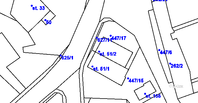 Parcela st. 51/2 v KÚ Svatý Jiří, Katastrální mapa