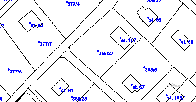 Parcela st. 358/27 v KÚ Kozí Hory, Katastrální mapa