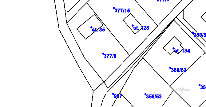 Parcela st. 377/6 v KÚ Kozí Hory, Katastrální mapa
