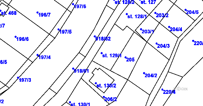 Parcela st. 129/1 v KÚ Nový Knín, Katastrální mapa