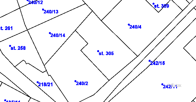 Parcela st. 305 v KÚ Nový Knín, Katastrální mapa