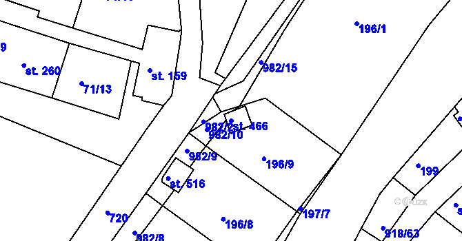 Parcela st. 466 v KÚ Nový Knín, Katastrální mapa