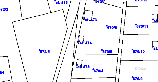 Parcela st. 474 v KÚ Nový Knín, Katastrální mapa