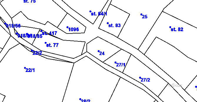 Parcela st. 24 v KÚ Nový Knín, Katastrální mapa