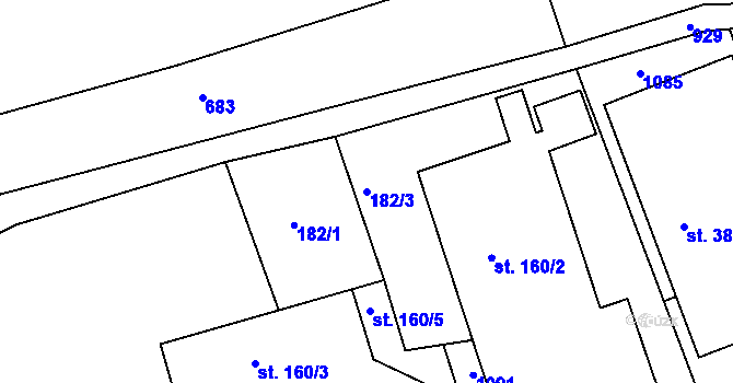 Parcela st. 182/3 v KÚ Nový Knín, Katastrální mapa