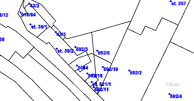 Parcela st. 592/5 v KÚ Nový Knín, Katastrální mapa