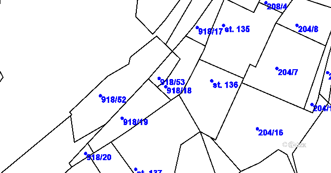 Parcela st. 918/18 v KÚ Nový Knín, Katastrální mapa