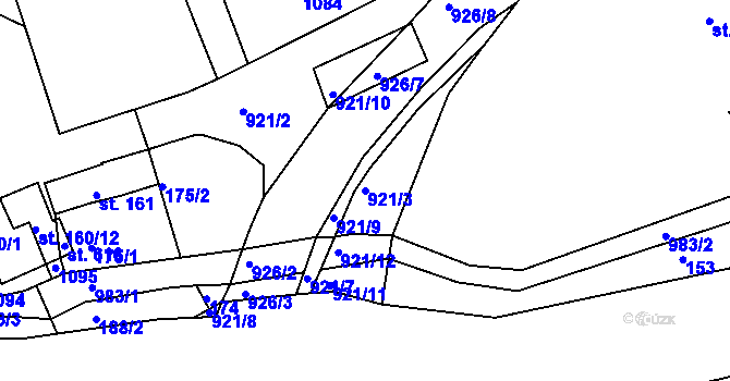 Parcela st. 921/3 v KÚ Nový Knín, Katastrální mapa
