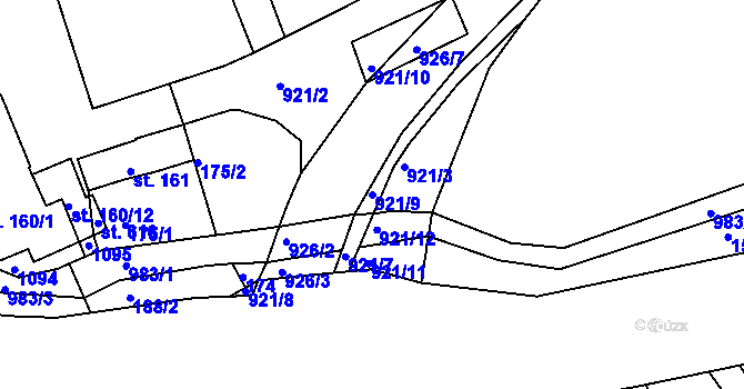 Parcela st. 921/9 v KÚ Nový Knín, Katastrální mapa