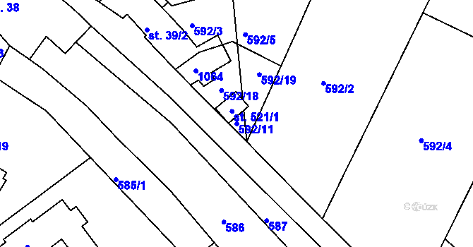 Parcela st. 592/11 v KÚ Nový Knín, Katastrální mapa