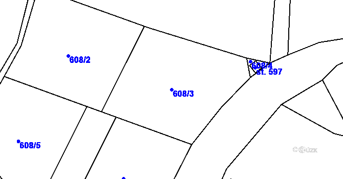 Parcela st. 608/3 v KÚ Nový Knín, Katastrální mapa