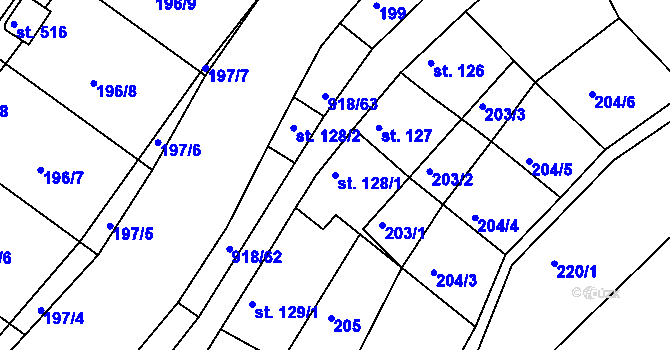 Parcela st. 128/1 v KÚ Nový Knín, Katastrální mapa