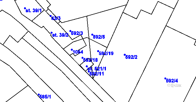 Parcela st. 592/19 v KÚ Nový Knín, Katastrální mapa
