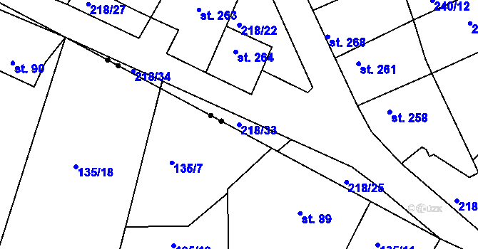 Parcela st. 218/33 v KÚ Nový Knín, Katastrální mapa