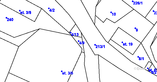 Parcela st. 4/9 v KÚ Sudovice, Katastrální mapa