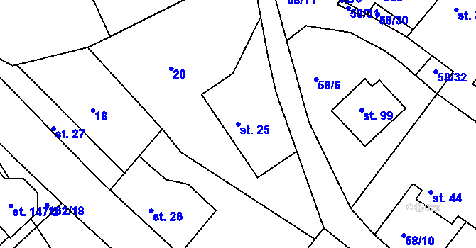 Parcela st. 25 v KÚ Sudovice, Katastrální mapa