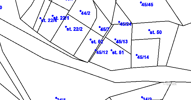 Parcela st. 45/12 v KÚ Sudovice, Katastrální mapa