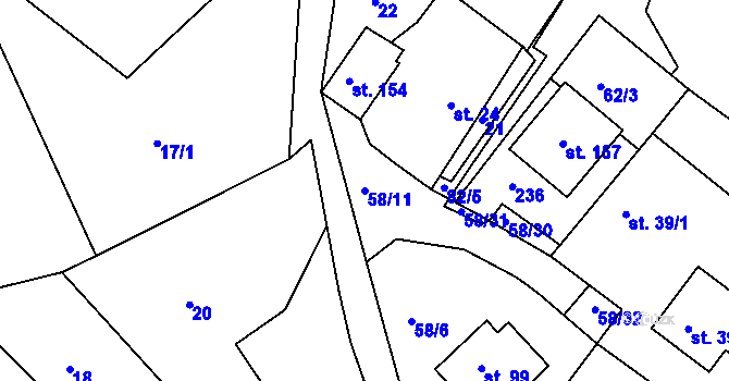 Parcela st. 58/11 v KÚ Sudovice, Katastrální mapa