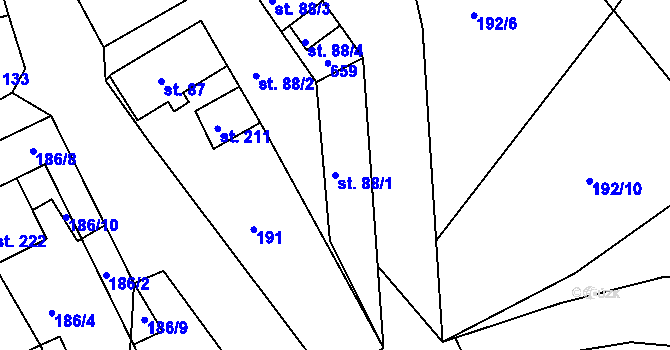 Parcela st. 88/1 v KÚ Nový Kostel, Katastrální mapa