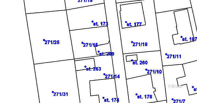 Parcela st. 209 v KÚ Nový Kostel, Katastrální mapa