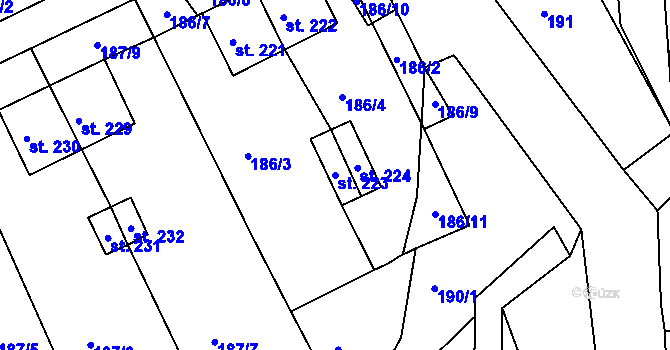 Parcela st. 223 v KÚ Nový Kostel, Katastrální mapa