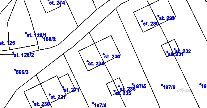 Parcela st. 233 v KÚ Nový Kostel, Katastrální mapa