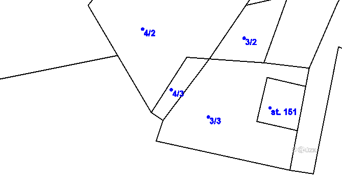 Parcela st. 4/3 v KÚ Nový Kostel, Katastrální mapa