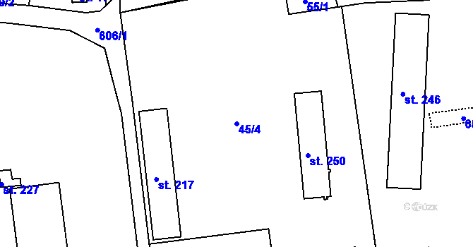 Parcela st. 45/4 v KÚ Nový Kostel, Katastrální mapa