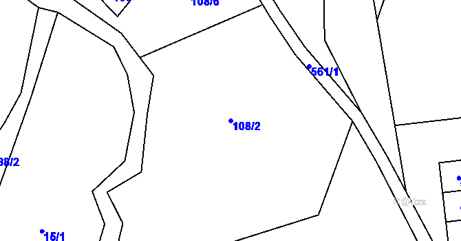 Parcela st. 108/2 v KÚ Nový Kostel, Katastrální mapa